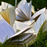 Livres ouverts sur le gazon.