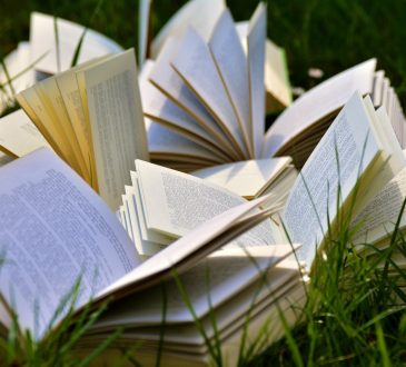 Livres ouverts sur le gazon.